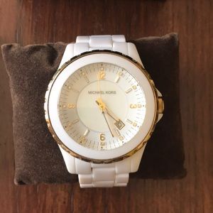 Michael Kors White Ceramic Watch w/Gold Details